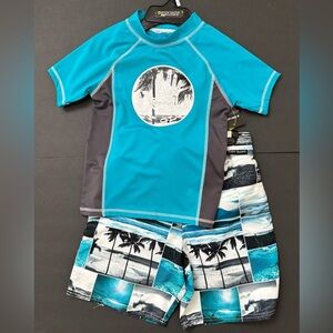 Body Glove Boys 2pc Rash Guard UPF 50 Tropical Teal Swim Set Kids Size 12